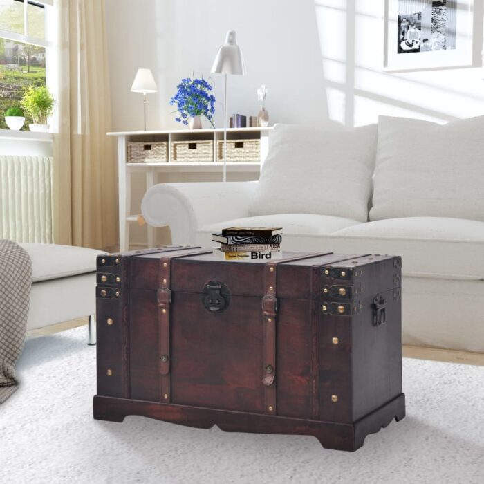Coffre vintage de rangement bois 66 x 38 x 40 cm – Image 1