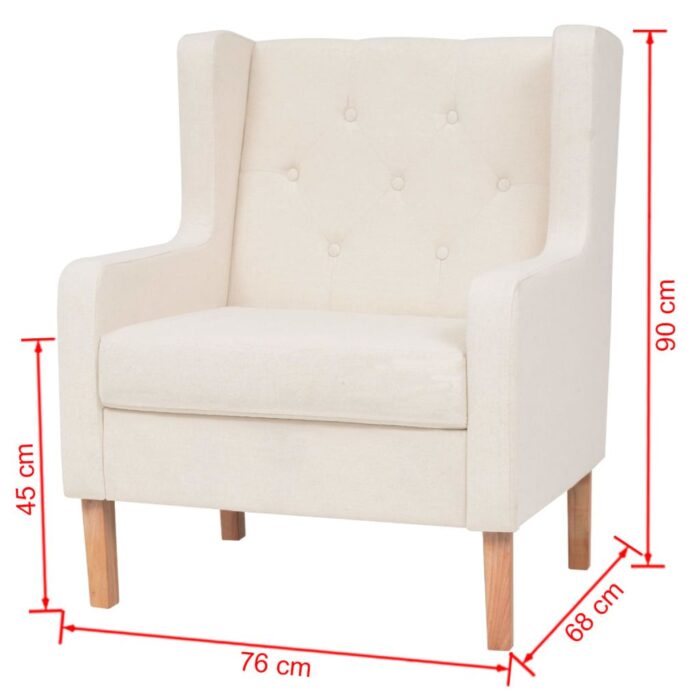 Fauteuil blanc crème tissu – Image 6