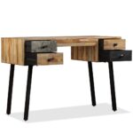 Bureau Teck de récupération massif 110 x 50 x 76 cm – Image 6