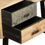 Bureau Teck de récupération massif 110 x 50 x 76 cm – Image 7