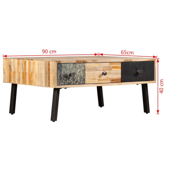 Table basse Teck de récupération massif 90x65x40 cm – Image 10