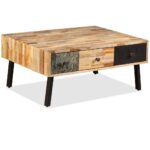 Table basse Teck de récupération massif 90x65x40 cm – Image 3