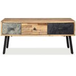 Table basse Teck de récupération massif 90x65x40 cm – Image 4