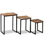 Ensemble de table basse gigogne 3 pcs Teck massif récupération – Image 2