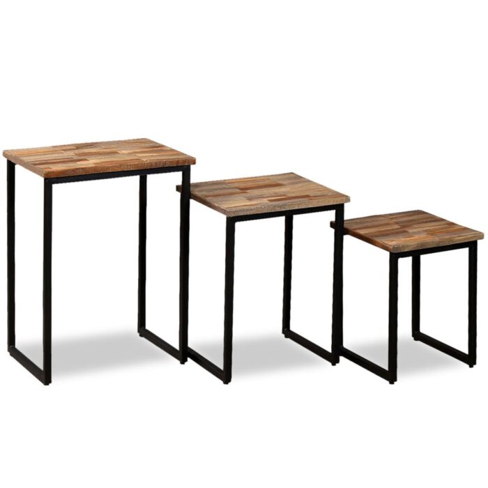 Ensemble de table basse gigogne 3 pcs Teck massif récupération – Image 2