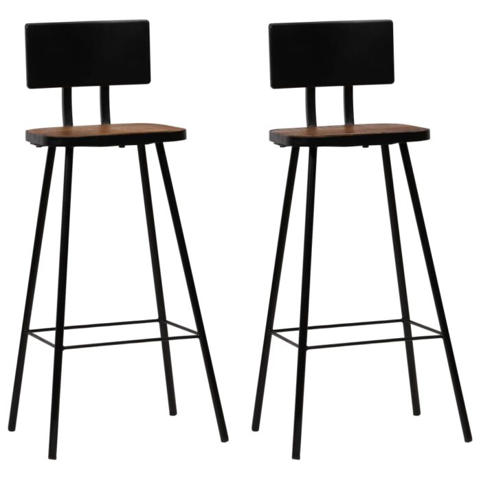 Tabourets de bar lot de 2 bois massif de récupération – Image 1
