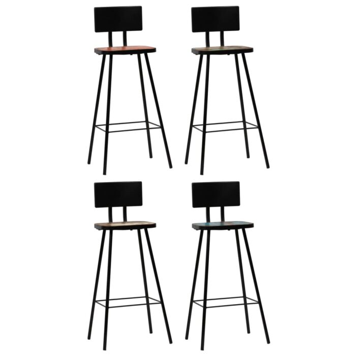 Tabourets de bar lot de 4 bois massif de récupération – Image 1