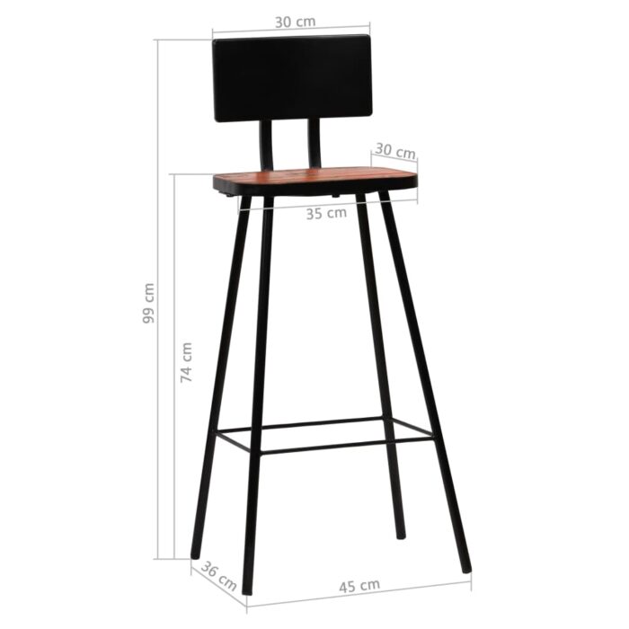 Tabourets de bar lot de 4 bois massif de récupération – Image 11