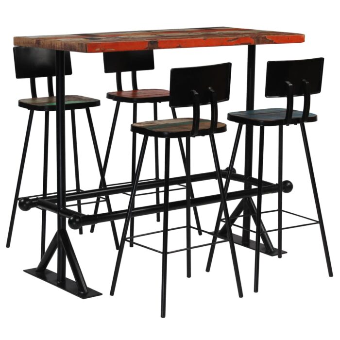 Mobilier de bar 5 pcs Bois de récupération massif Multicolore – Image 1