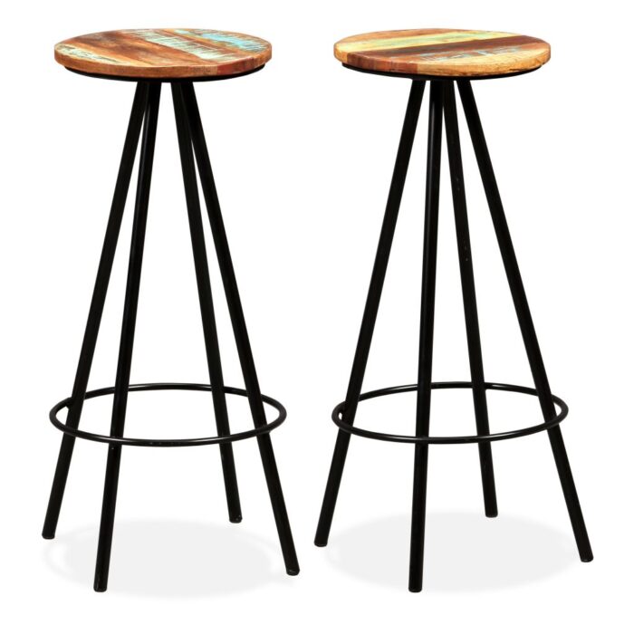 Tabourets de bar lot de 2 bois massif de récupération – Image 1