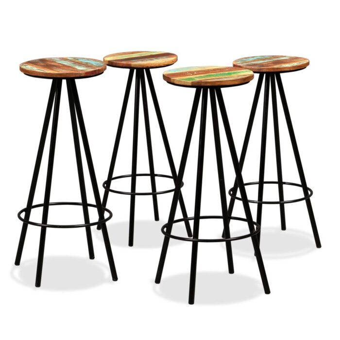 Tabourets de bar lot de 4 bois massif de récupération – Image 1