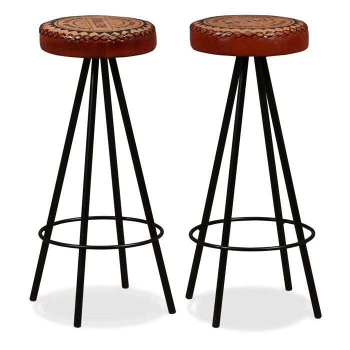 Tabourets de bar lot de 2 cuir véritable – Image 1