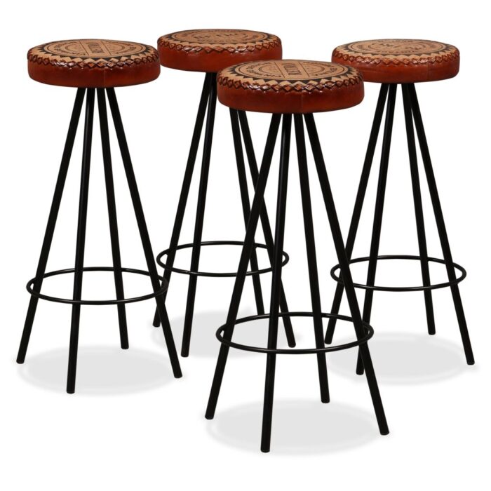 Tabourets de bar lot de 4 cuir véritable – Image 1