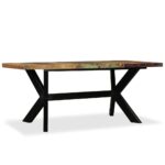 Table à manger Bois récupération massif et croix en acier 180cm – Image 2