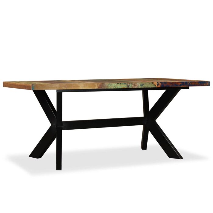 Table à manger Bois récupération massif et croix en acier 180cm – Image 2