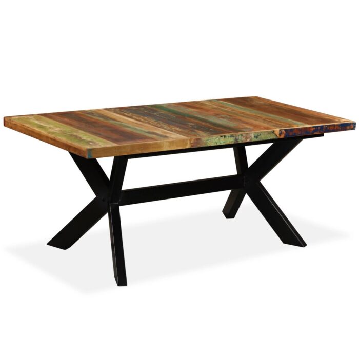Table à manger Bois récupération massif et croix en acier 180cm – Image 9