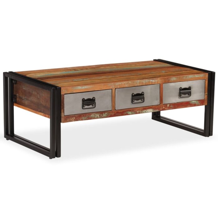Table basse avec 3 tiroirs Bois de récupération 100x50x35 cm – Image 1