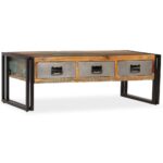 Table basse avec 3 tiroirs Bois de récupération 100x50x35 cm – Image 10