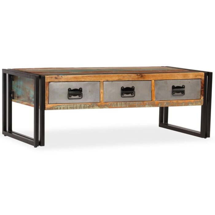 Table basse avec 3 tiroirs Bois de récupération 100x50x35 cm – Image 10