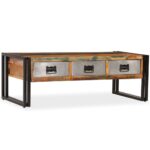 Table basse avec 3 tiroirs Bois de récupération 100x50x35 cm – Image 11