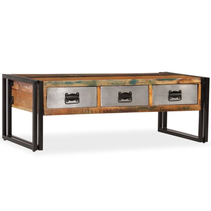 Table basse avec 3 tiroirs Bois de récupération 100x50x35 cm – Image 12