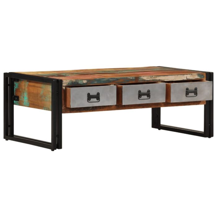 Table basse avec 3 tiroirs Bois de récupération 100x50x35 cm – Image 3