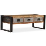 Table basse avec 3 tiroirs Bois de récupération 100x50x35 cm – Image 8