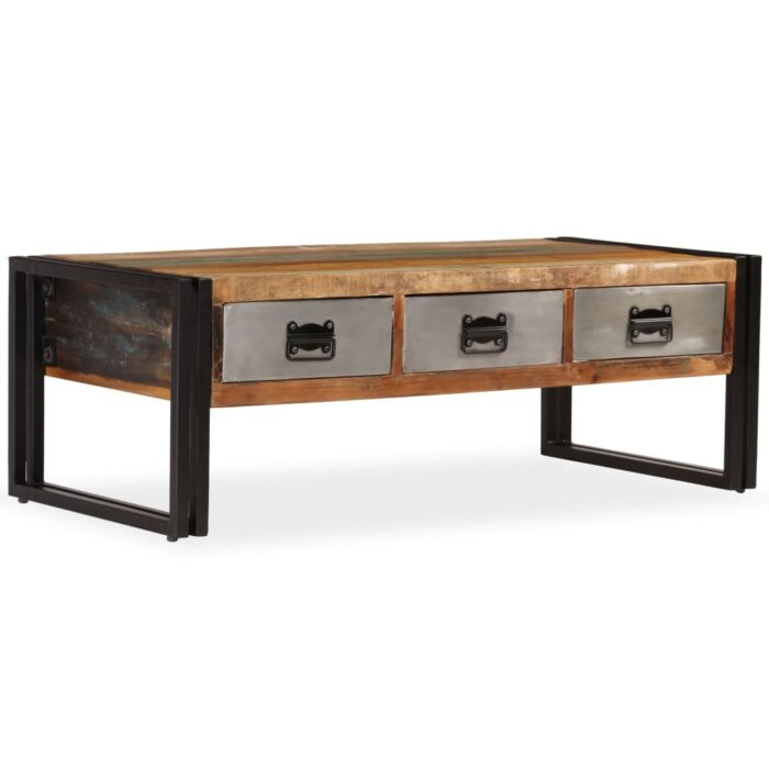 Table basse avec 3 tiroirs Bois de récupération 100x50x35 cm – Image 8