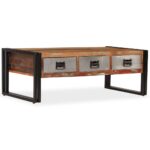 Table basse avec 3 tiroirs Bois de récupération 100x50x35 cm – Image 9