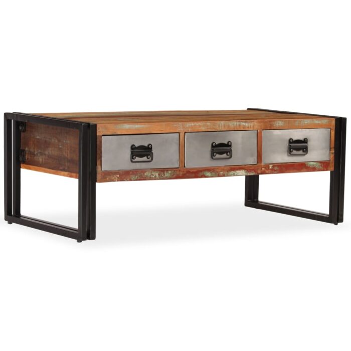 Table basse avec 3 tiroirs Bois de récupération 100x50x35 cm – Image 9