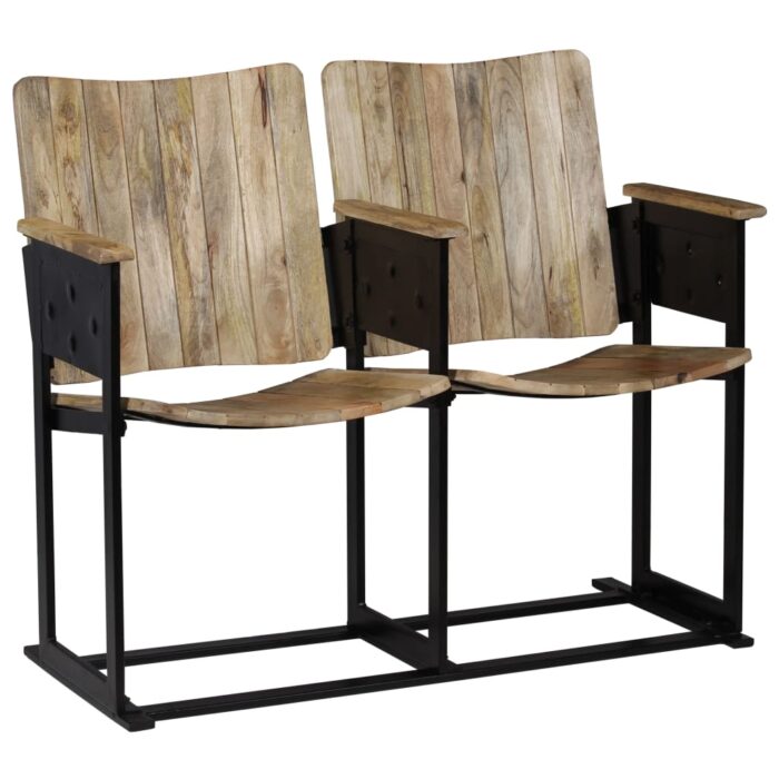 Banc à 2 places Bois de manguier massif et acier – Image 1