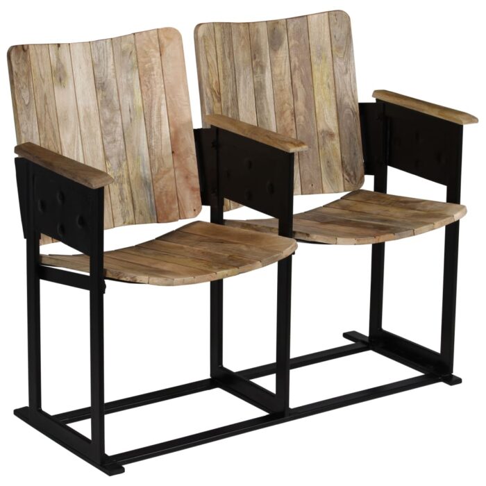 Banc à 2 places Bois de manguier massif et acier – Image 10