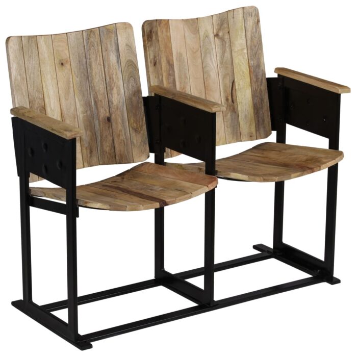 Banc à 2 places Bois de manguier massif et acier – Image 12