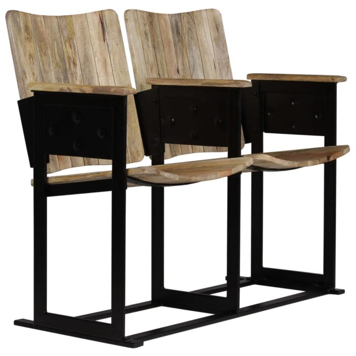 Banc à 2 places Bois de manguier massif et acier – Image 2