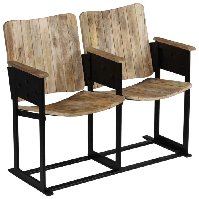 Banc à 2 places Bois de manguier massif et acier – Image 8