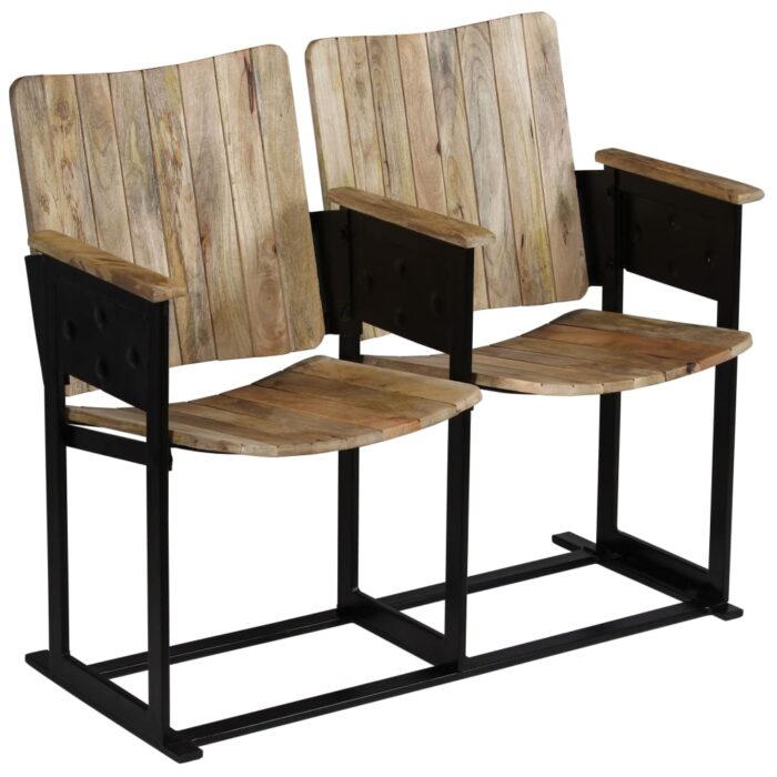 Banc à 2 places Bois de manguier massif et acier – Image 9