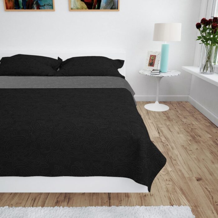 Couvre-lit à double face matelassé 220 x 240 cm Gris et noir – Image 2