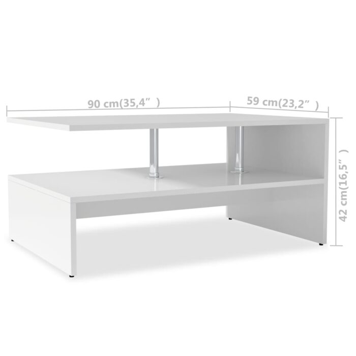 Table basse Bois d'ingénierie 90x59x42 cm Blanc – Image 4