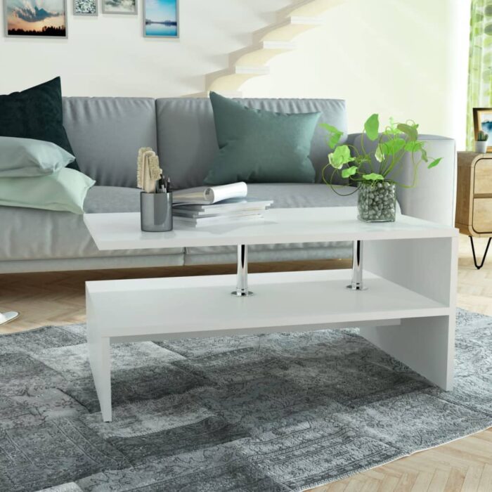 Table basse Bois d'ingénierie 90x59x42 cm Blanc – Image 1