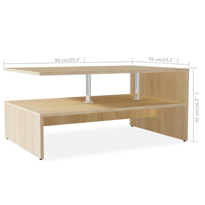 Table basse Bois d'ingénierie 90x59x42 cm Chêne – Image 5