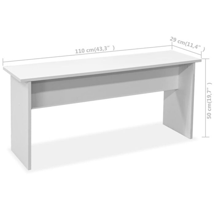 Table de salle à manger et bancs 3 pcs Bois d'ingénierie Blanc – Image 5
