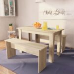 Table à manger et bancs 3 pcs Bois d'ingénierie Chêne