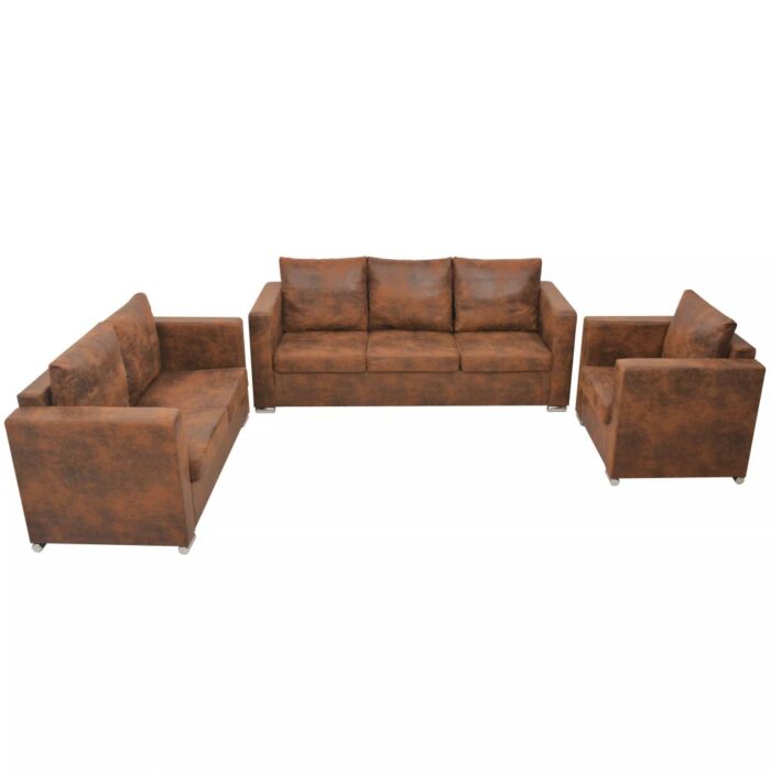 Ensemble de canapés 3 pcs cuir daim synthétique – Image 1