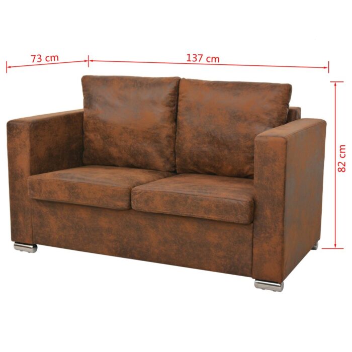 Ensemble de canapés 3 pcs cuir daim synthétique – Image 5