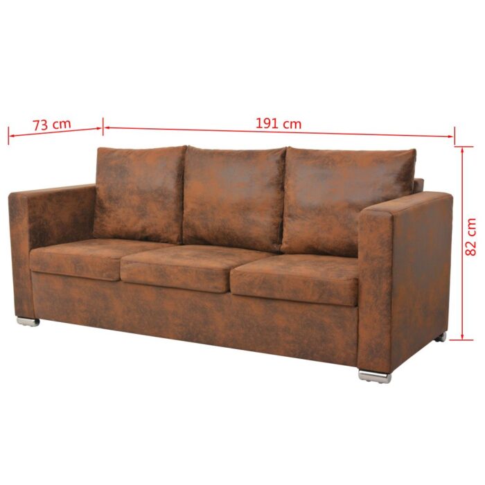 Ensemble de canapés 3 pcs cuir daim synthétique – Image 6