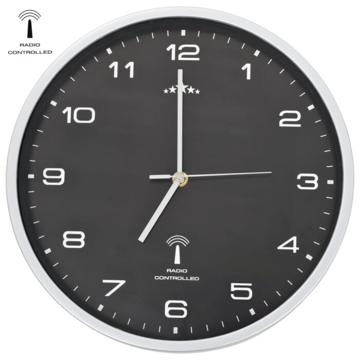 Horloge murale radioguidée avec mouvement à quartz 31 cm Noir – Image 1