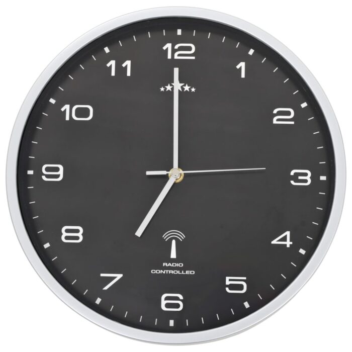 Horloge murale radioguidée avec mouvement à quartz 31 cm Noir – Image 2