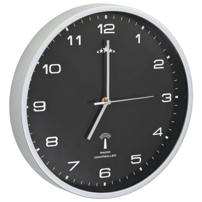Horloge murale radioguidée avec mouvement à quartz 31 cm Noir – Image 3