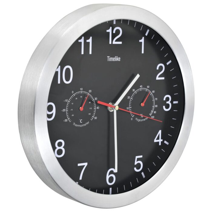 Horloge murale à quartz Hygromètre et thermomètre 30 cm Noir – Image 2