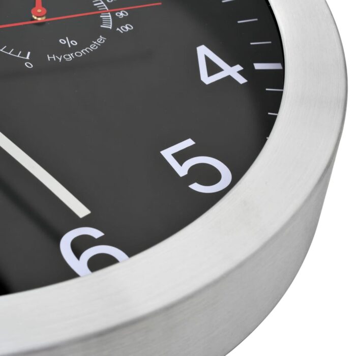 Horloge murale à quartz Hygromètre et thermomètre 30 cm Noir – Image 4